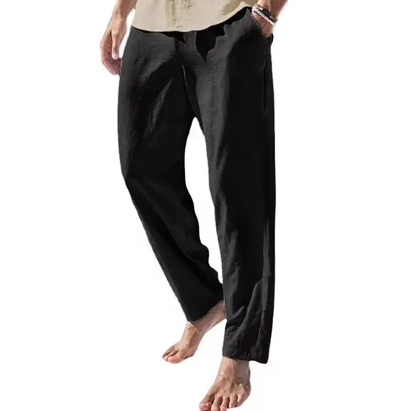 New Mens Breathable Pants Fitness Lightweight Streetwear Cotton Linen Sweatpants Solid Color Sport Pants Casual Pencil Pants
