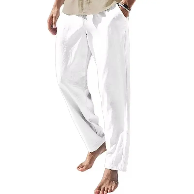 New Mens Breathable Pants Fitness Lightweight Streetwear Cotton Linen Sweatpants Solid Color Sport Pants Casual Pencil Pants