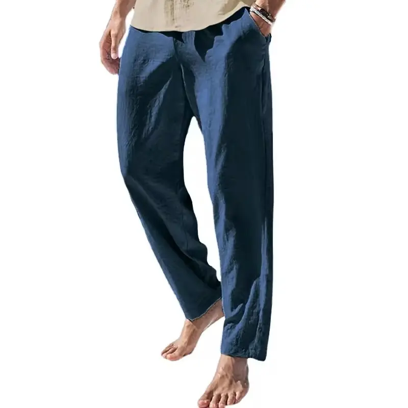New Mens Breathable Pants Fitness Lightweight Streetwear Cotton Linen Sweatpants Solid Color Sport Pants Casual Pencil Pants