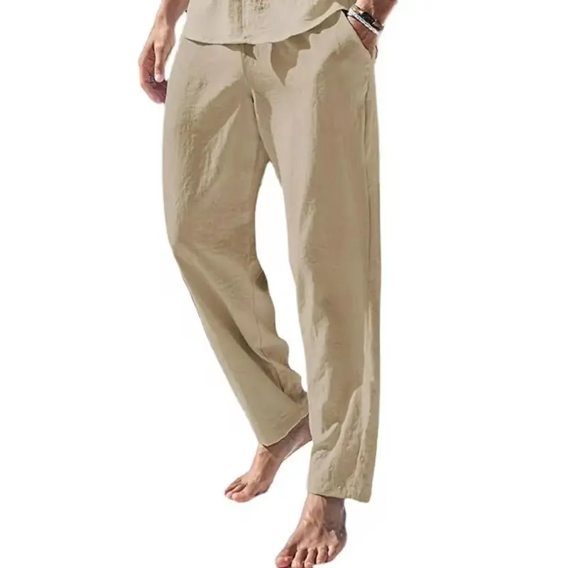 New Mens Breathable Pants Fitness Lightweight Streetwear Cotton Linen Sweatpants Solid Color Sport Pants Casual Pencil Pants