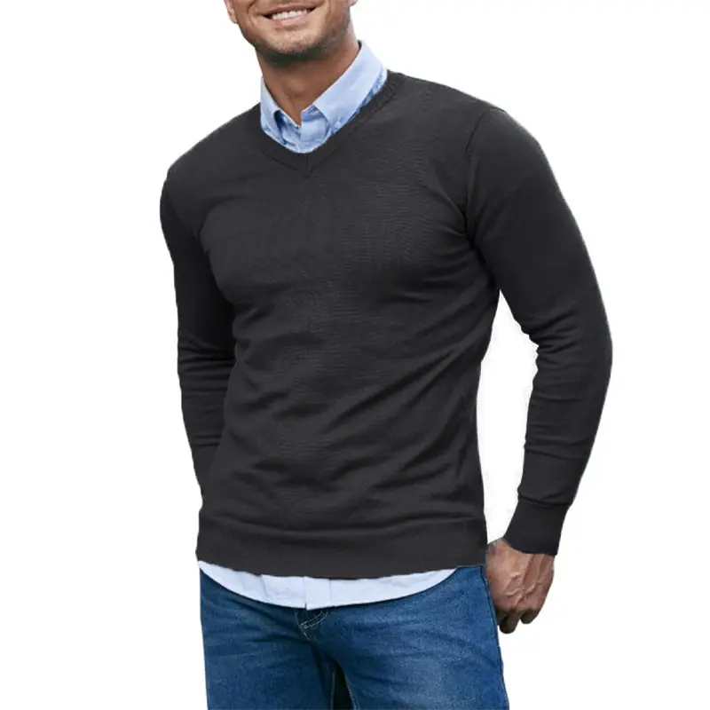 Men's V Neck Sweater Knitted Pullover Casual Soft Lightweight Long Sleeve Dress Sweater Autumn Breathable Slim Fit Sweaters