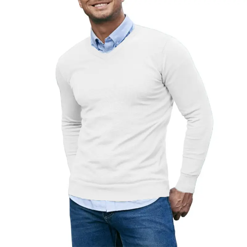 Men's V Neck Sweater Knitted Pullover Casual Soft Lightweight Long Sleeve Dress Sweater Autumn Breathable Slim Fit Sweaters