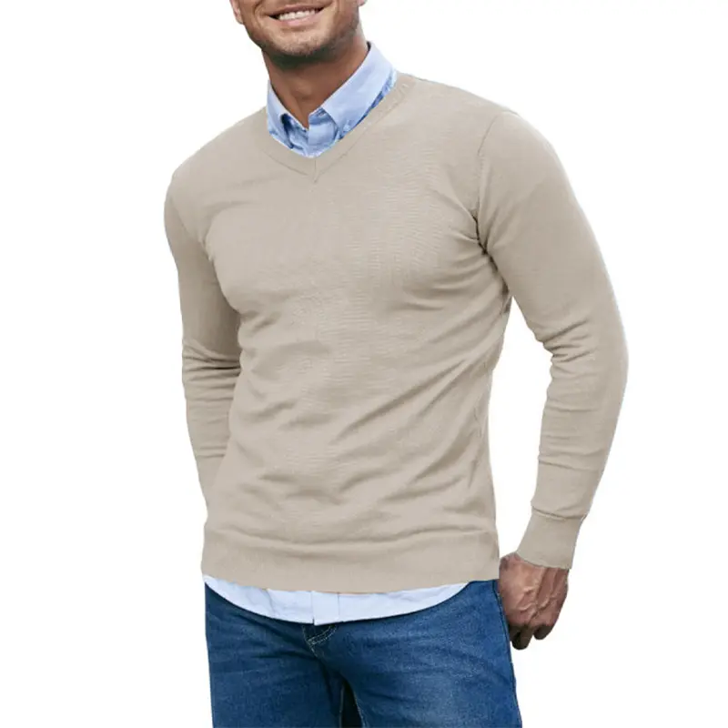 Men's V Neck Sweater Knitted Pullover Casual Soft Lightweight Long Sleeve Dress Sweater Autumn Breathable Slim Fit Sweaters
