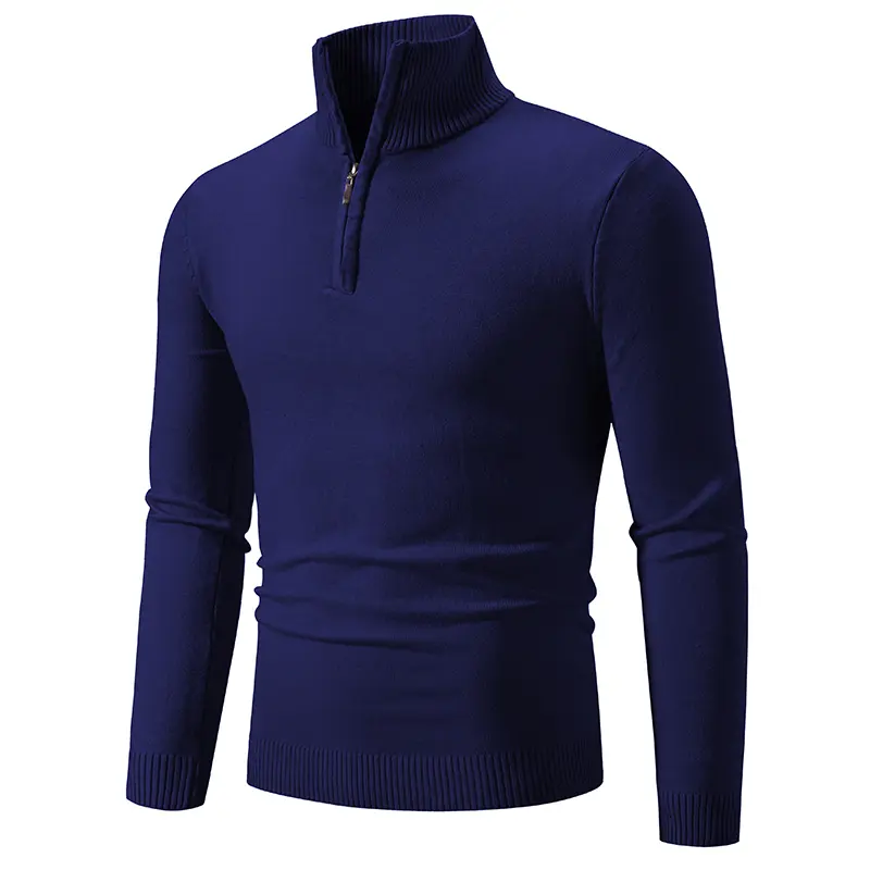 New Men's Sweater Half Zipper Pullovers Winter Warm Stand Collar Turtleneck Cotton Knitted Sweater Men Solid Color Sweatwear