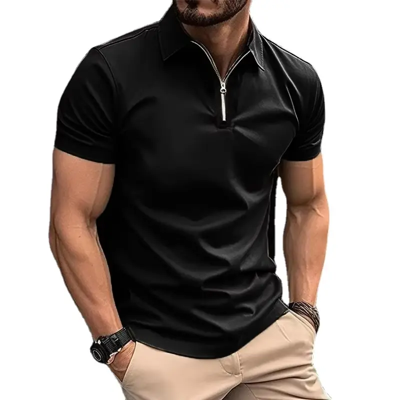 Summer Mens Polo Shirts Quarter Zip Shirts Casual Classic Lightweight Short Sleeve Collared Shirt Breathable Streetwear