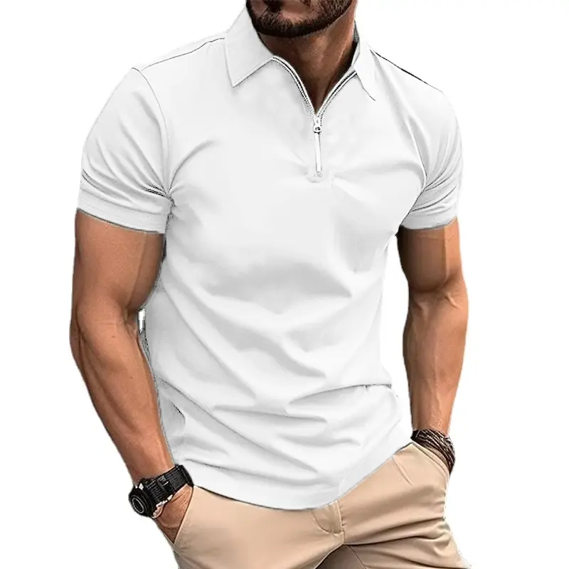 Summer Mens Polo Shirts Quarter Zip Shirts Casual Classic Lightweight Short Sleeve Collared Shirt Breathable Streetwear