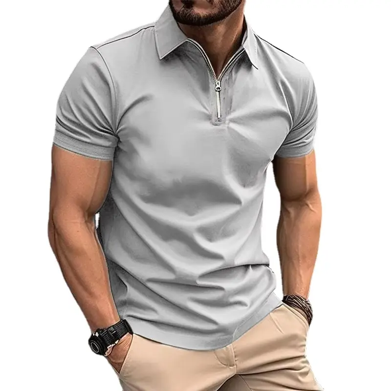 Summer Mens Polo Shirts Quarter Zip Shirts Casual Classic Lightweight Short Sleeve Collared Shirt Breathable Streetwear