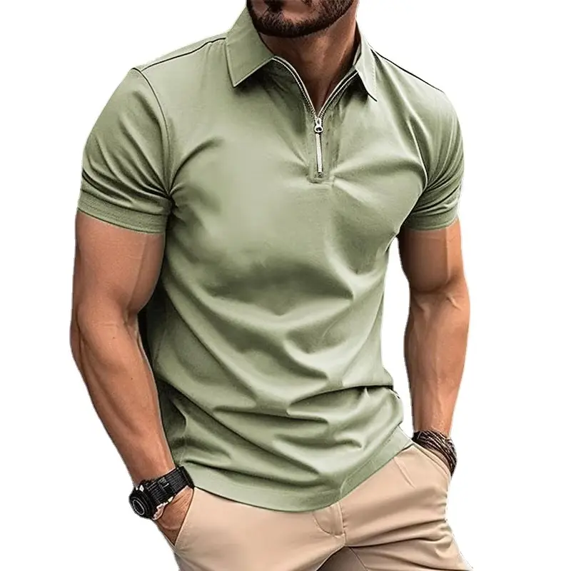 Summer Mens Polo Shirts Quarter Zip Shirts Casual Classic Lightweight Short Sleeve Collared Shirt Breathable Streetwear