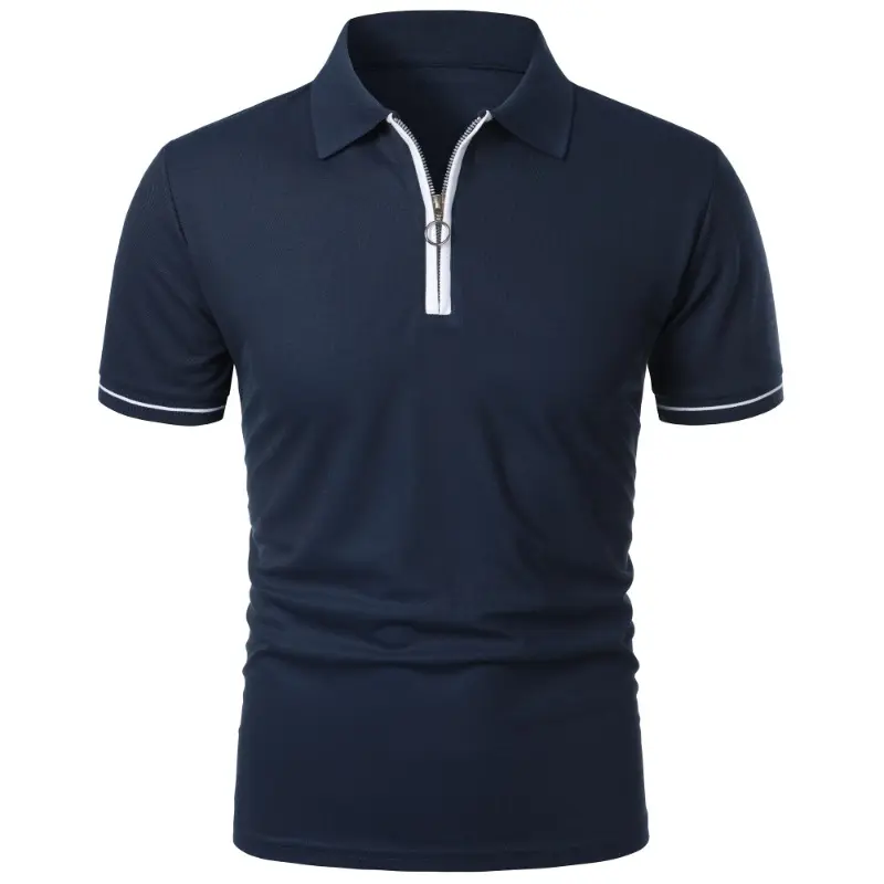 Summer Men's Short Sleeve Polo Shirt Zipper Lapel T-shirt Lightweight Shirt Solid Color Fitness Hawaiian Breathable Collar Tops