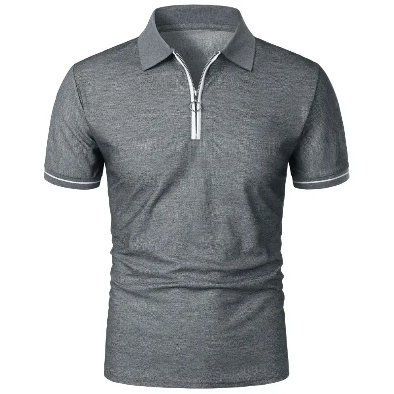 Summer Men's Short Sleeve Polo Shirt Zipper Lapel T-shirt Lightweight Shirt Solid Color Fitness Hawaiian Breathable Collar Tops