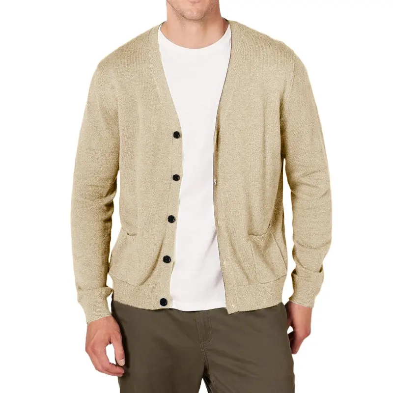 New Mens Long Sleeve Cardigan Sweater Vintage V-Neck Button Down Streetwear Knitted Sweaters Lightweight Solid Color Outerwear