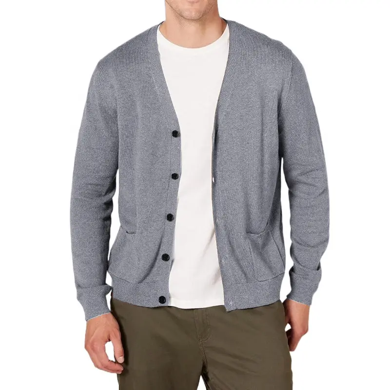 New Mens Long Sleeve Cardigan Sweater Vintage V-Neck Button Down Streetwear Knitted Sweaters Lightweight Solid Color Outerwear
