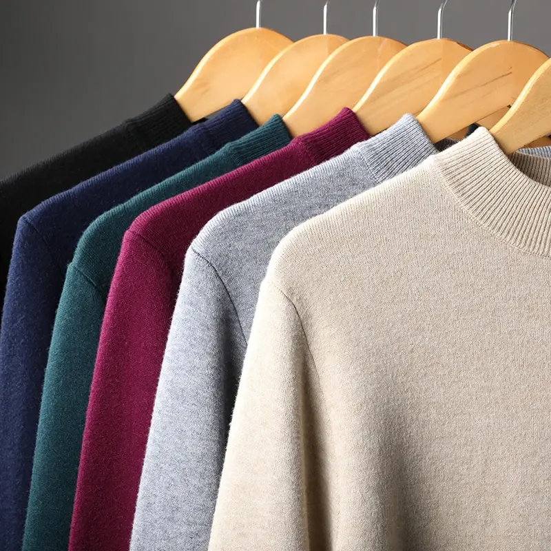 Autum Mens Long Sleeve Knitted Half Turtleneck Sweaters Solid Color Pullover Streetwear Warm Breathable Sweater Oversized Coats