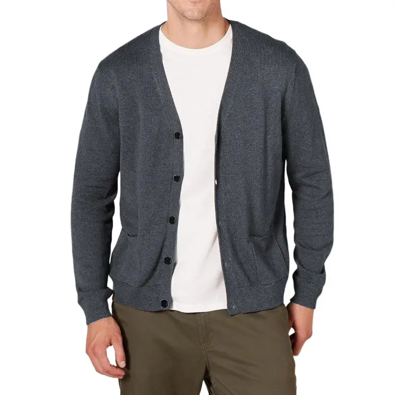 New Mens Long Sleeve Cardigan Sweater Vintage V-Neck Button Down Streetwear Knitted Sweaters Lightweight Solid Color Outerwear