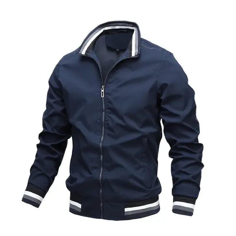 New Men's Stand Collar Sweatwear Casual Zipper Jacket Outdoor Sports Windbreaker Solid Color Coat for Men Waterproof Bomber