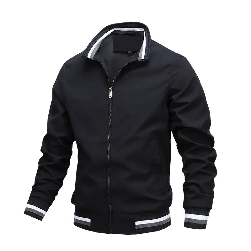 New Men's Stand Collar Sweatwear Casual Zipper Jacket Outdoor Sports Windbreaker Solid Color Coat for Men Waterproof Bomber
