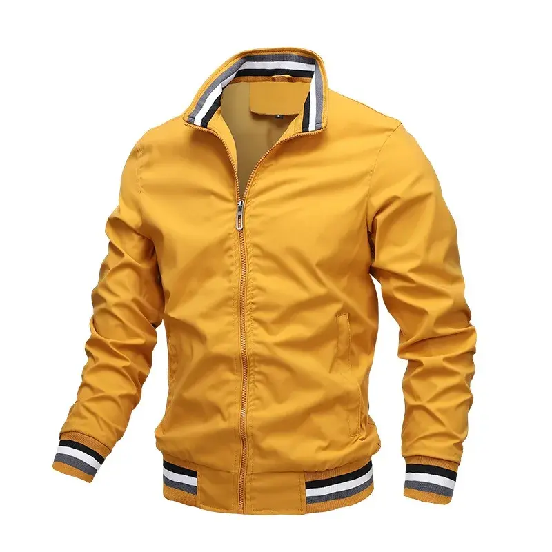 New Men's Stand Collar Sweatwear Casual Zipper Jacket Outdoor Sports Windbreaker Solid Color Coat for Men Waterproof Bomber
