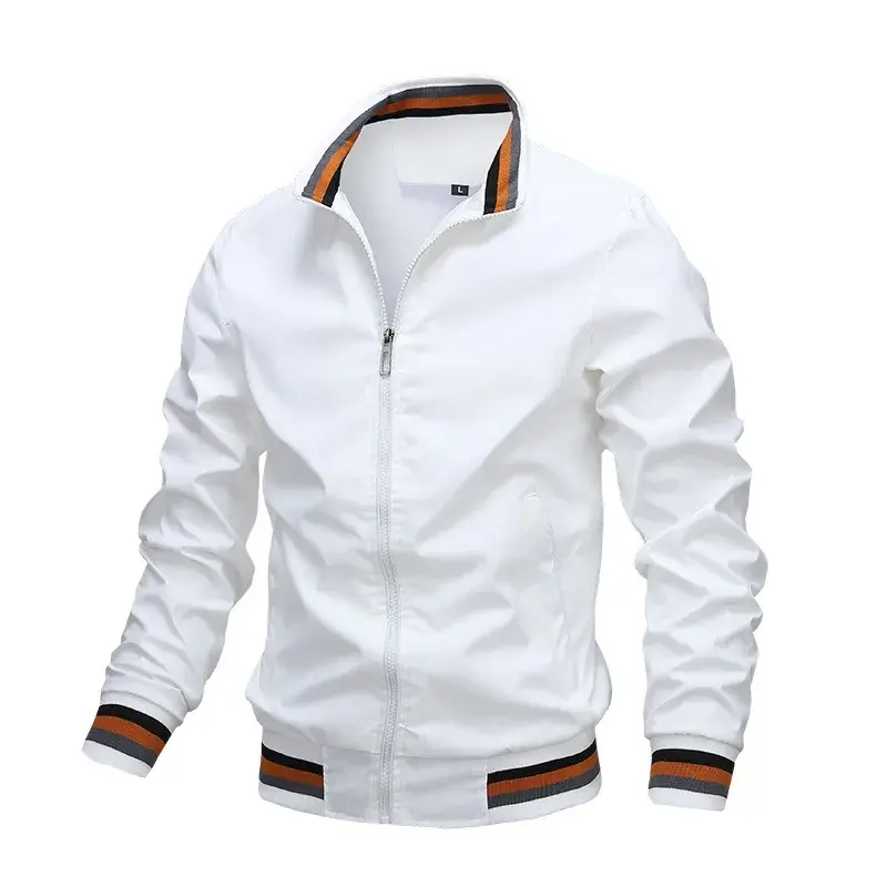 New Men's Stand Collar Sweatwear Casual Zipper Jacket Outdoor Sports Windbreaker Solid Color Coat for Men Waterproof Bomber
