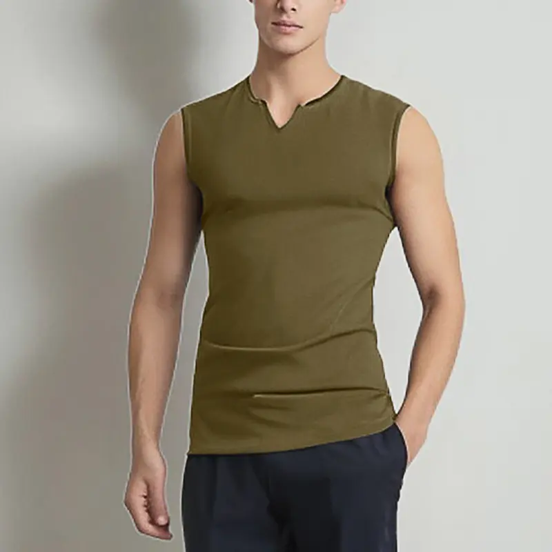 Summer Men's Jogger Tank Tops Athletic Training Gym Ure Color Basic TShirts Vest Cotton Sleeveless V-neck T-Shirt