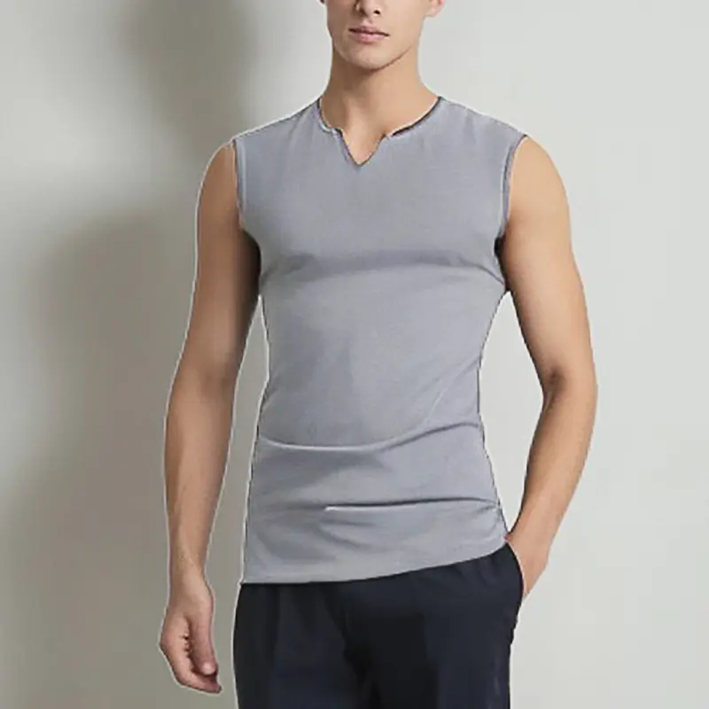 Summer Men's Jogger Tank Tops Athletic Training Gym Ure Color Basic TShirts Vest Cotton Sleeveless V-neck T-Shirt