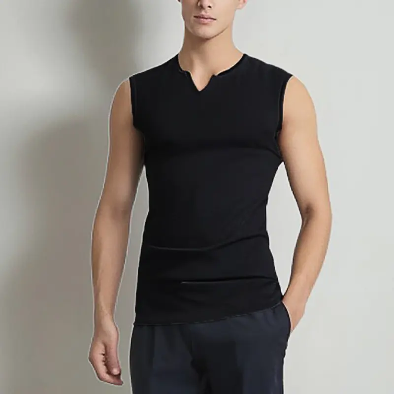 Summer Men's Jogger Tank Tops Athletic Training Gym Ure Color Basic TShirts Vest Cotton Sleeveless V-neck T-Shirt