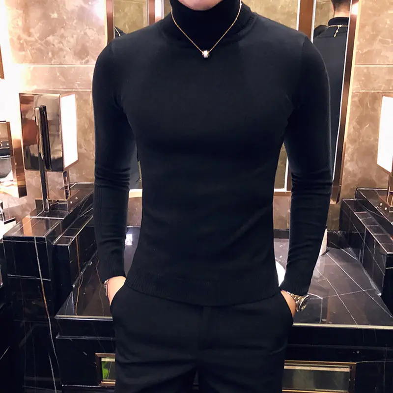 Autumn Mens Turteneck Sweatshirt Winter Warm Solid Color Loose Men's Casual Pullover Sweater Men Clothing Thick collar Knitwear