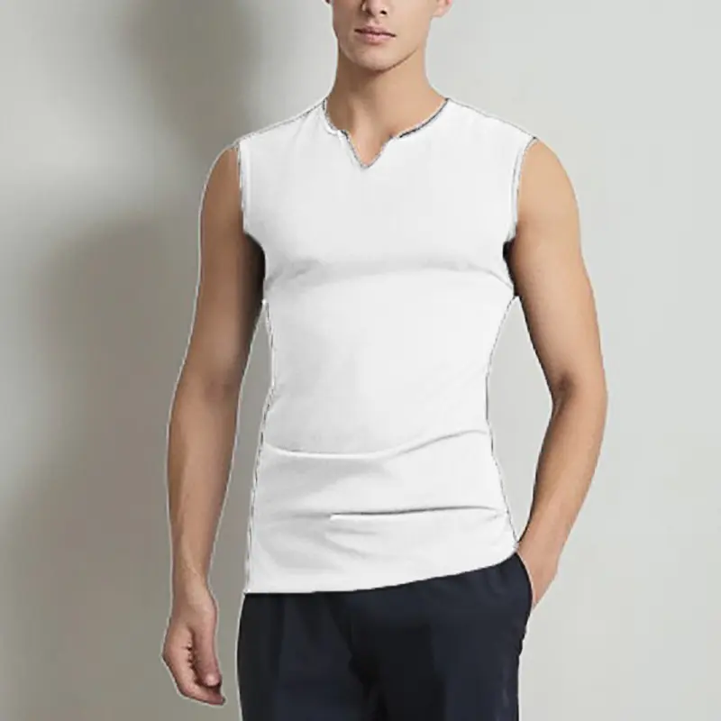 Summer Men's Jogger Tank Tops Athletic Training Gym Ure Color Basic TShirts Vest Cotton Sleeveless V-neck T-Shirt