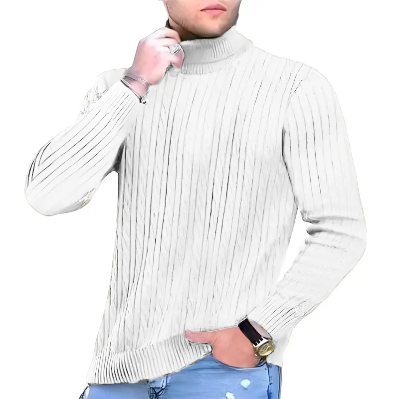 Autumn Men's Turtleneck Knitted Sweaters Winter Warm Oversized Pullover Sweater Breathable Solid Color Streetwear Tracksuit
