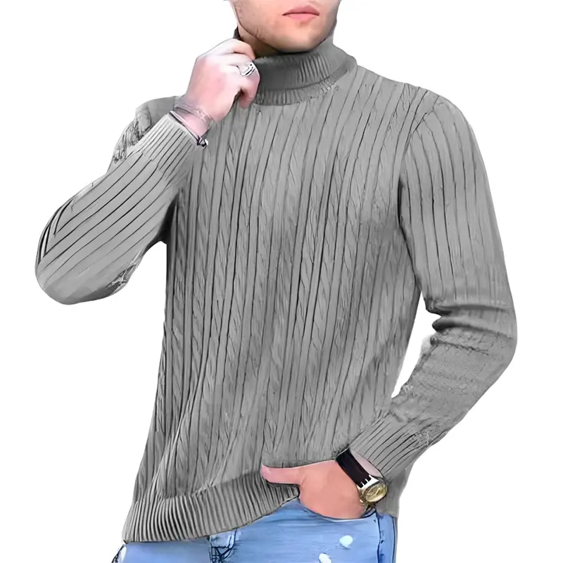 Autumn Men's Turtleneck Knitted Sweaters Winter Warm Oversized Pullover Sweater Breathable Solid Color Streetwear Tracksuit