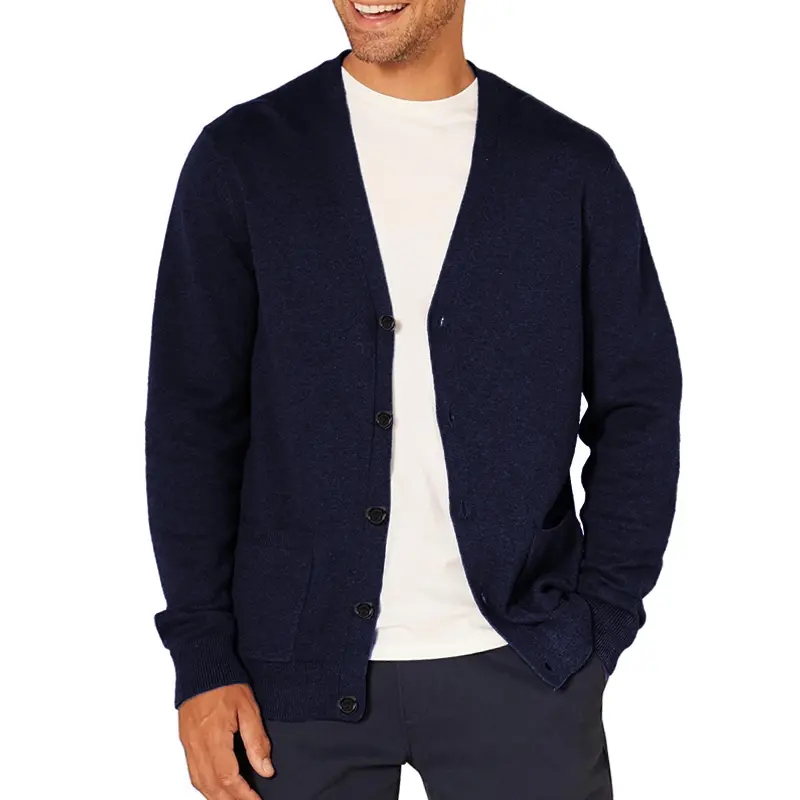 New Men's Long Sleeve Cardigan Sweaters Knitted Sweatcoats Man V Neck Button Lightweight  Sweater Oversize Solid Color Tops