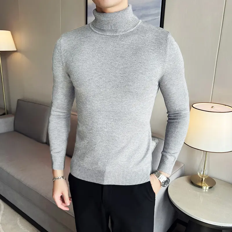 Autumn Mens Turteneck Sweatshirt Winter Warm Solid Color Loose Men's Casual Pullover Sweater Men Clothing Thick collar Knitwear