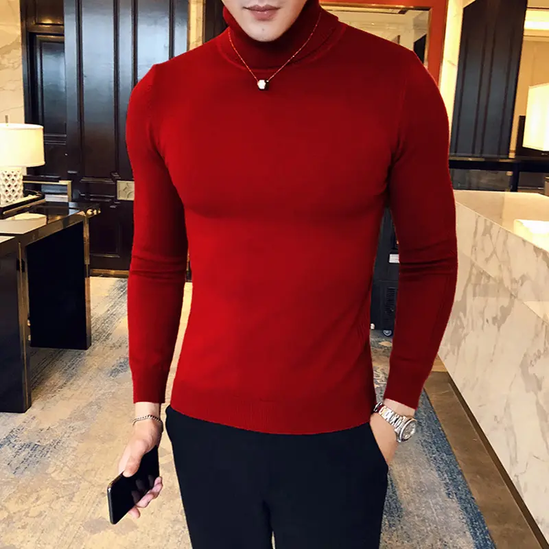 Autumn Mens Turteneck Sweatshirt Winter Warm Solid Color Loose Men's Casual Pullover Sweater Men Clothing Thick collar Knitwear