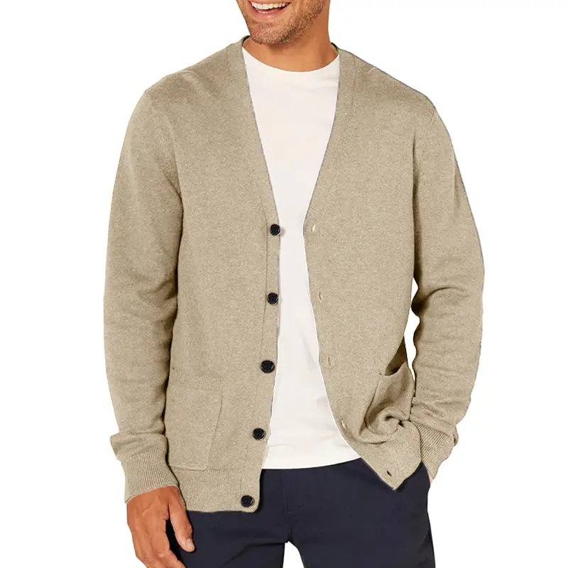 New Men's Long Sleeve Cardigan Sweaters Knitted Sweatcoats Man V Neck Button Lightweight  Sweater Oversize Solid Color Tops