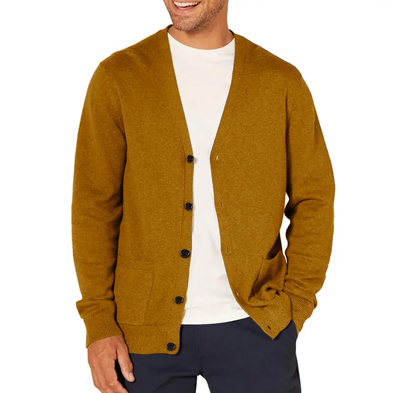 New Men's Long Sleeve Cardigan Sweaters Knitted Sweatcoats Man V Neck Button Lightweight  Sweater Oversize Solid Color Tops