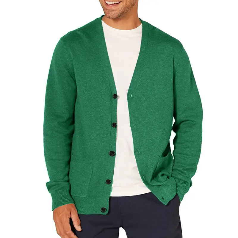 New Men's Long Sleeve Cardigan Sweaters Knitted Sweatcoats Man V Neck Button Lightweight  Sweater Oversize Solid Color Tops