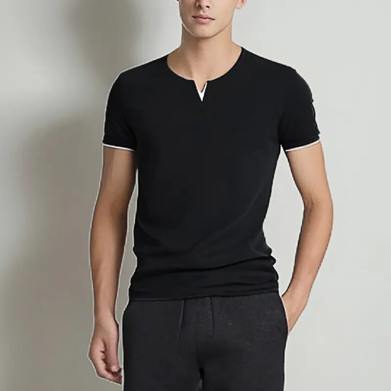 Summer Mens Short Sleeve Henley Shirts Casual Cotton Slim Fit Basic V Neck TShirt Fitness Quick Drying Running Top