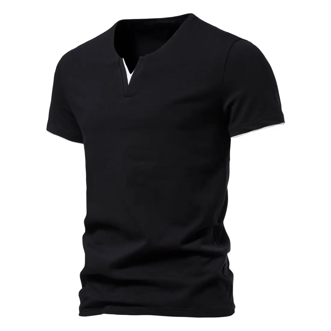 Summer Mens Short Sleeve Henley Shirts Casual Cotton Slim Fit Basic V Neck TShirt Fitness Quick Drying Running Top