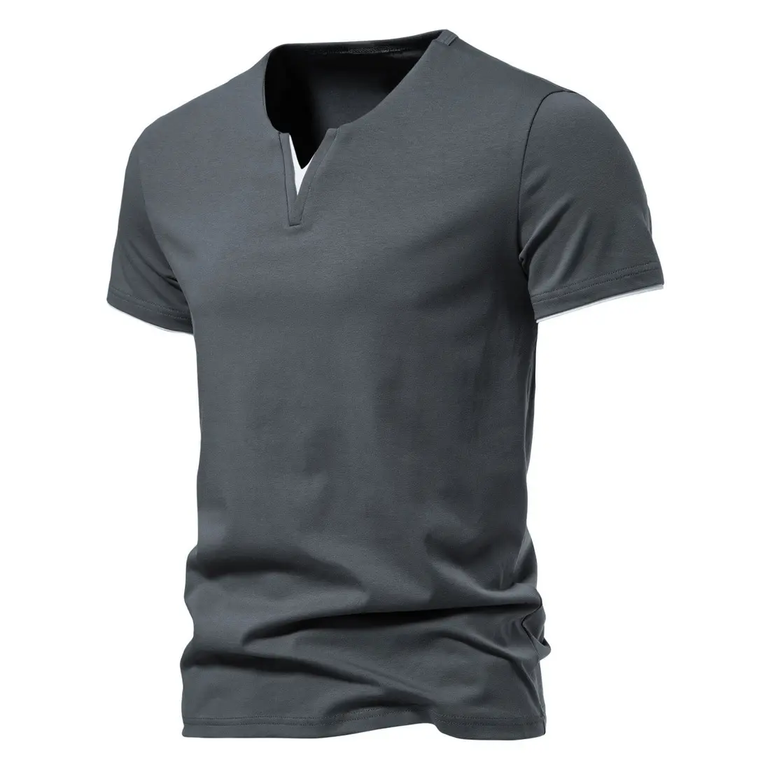 Summer Mens Short Sleeve Henley Shirts Casual Cotton Slim Fit Basic V Neck TShirt Fitness Quick Drying Running Top