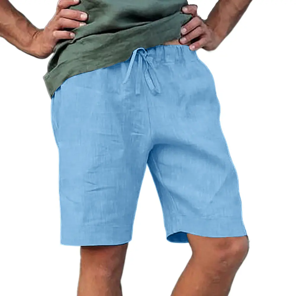 Summer Mens Solid Color Short Pants Lightweight Cotton Gym Pants Linen Shorts Men Jogging Sport Large Homme Sweatpants