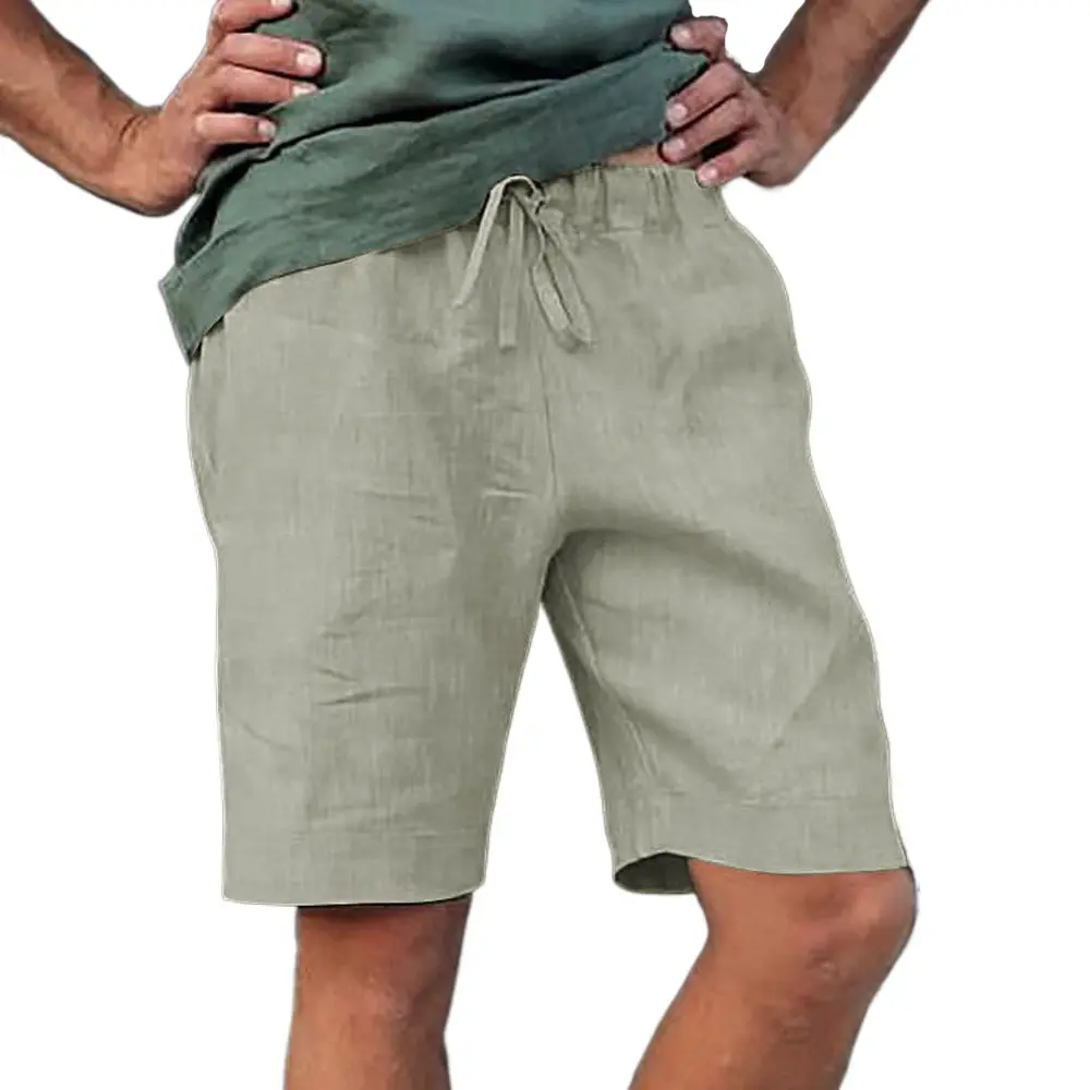 Summer Mens Solid Color Short Pants Lightweight Cotton Gym Pants Linen Shorts Men Jogging Sport Large Homme Sweatpants