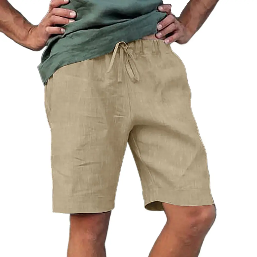Summer Mens Solid Color Short Pants Lightweight Cotton Gym Pants Linen Shorts Men Jogging Sport Large Homme Sweatpants