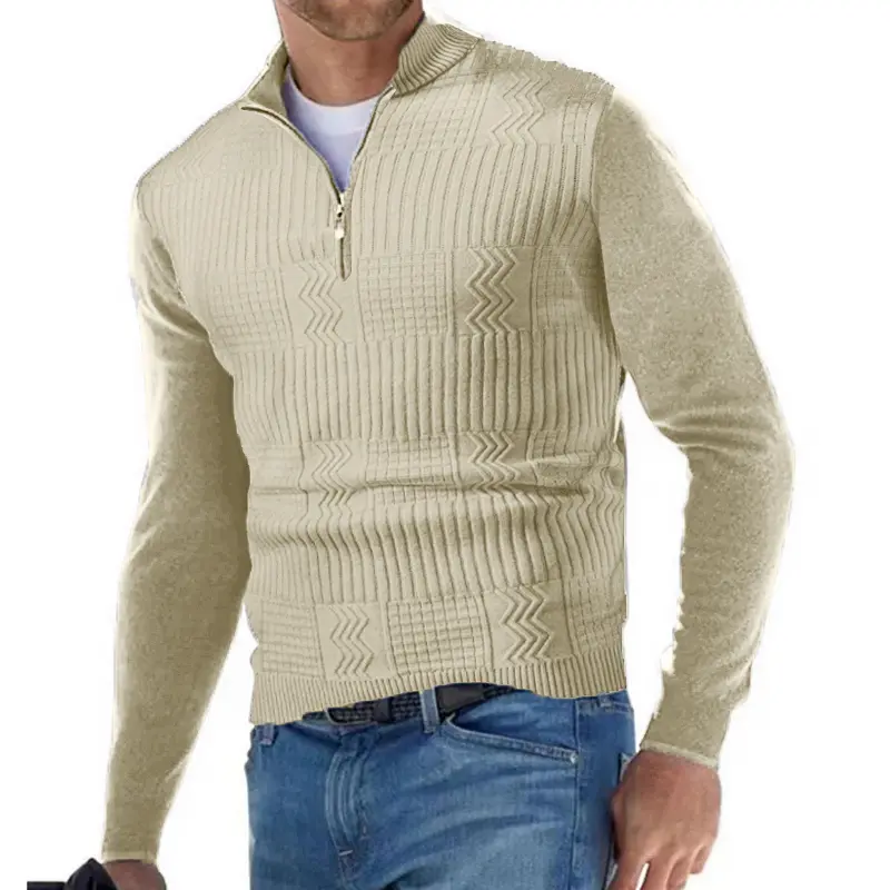 New Men's Half Zipper Sweaters Solid Color Pullover V-neck Long Sleeve Knitted Warm Sweater Autumn Casual Slim Sweatshirts