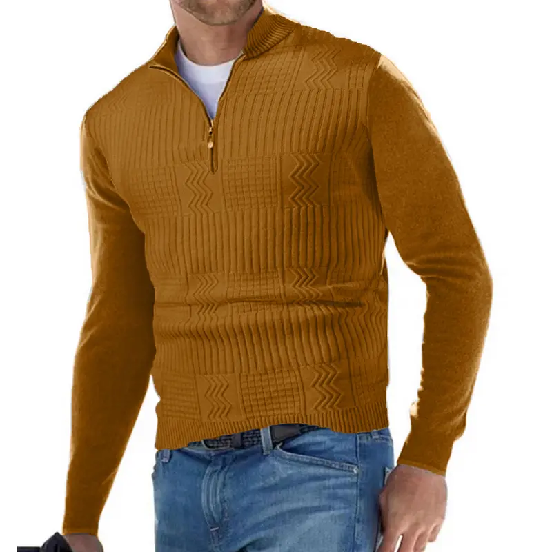 New Men's Half Zipper Sweaters Solid Color Pullover V-neck Long Sleeve Knitted Warm Sweater Autumn Casual Slim Sweatshirts