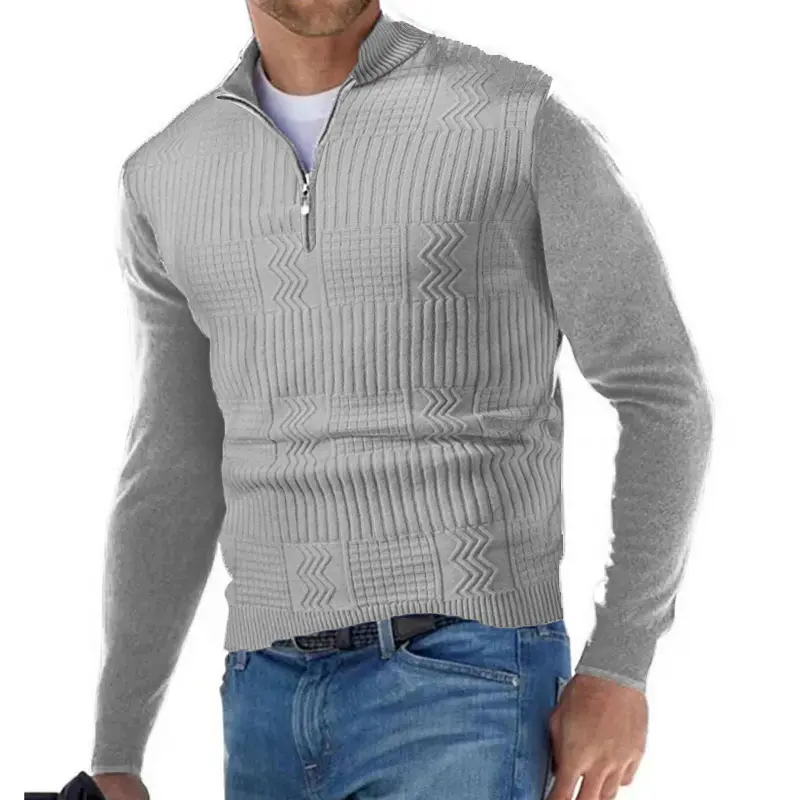 New Men's Half Zipper Sweaters Solid Color Pullover V-neck Long Sleeve Knitted Warm Sweater Autumn Casual Slim Sweatshirts