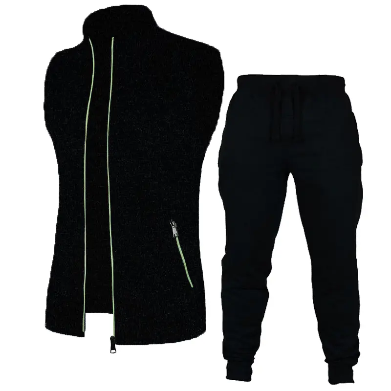 Mens Zipper Sleeveless Vest Coat Outdoor Turtleneck Sweatshirts Set Breathable Solid Color Streetwear Athletic Tops 2 Piece Suit