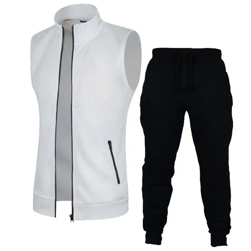 Mens Zipper Sleeveless Vest Coat Outdoor Turtleneck Sweatshirts Set Breathable Solid Color Streetwear Athletic Tops 2 Piece Suit