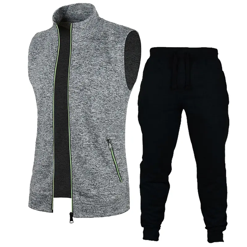 Mens Zipper Sleeveless Vest Coat Outdoor Turtleneck Sweatshirts Set Breathable Solid Color Streetwear Athletic Tops 2 Piece Suit