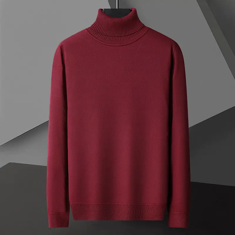 Men's Casual Slim Fit Basic Tops Long Sleeve Knitted Streetwear Lightweight Turtleneck Pullover Sweater Solid Color Sweater Men