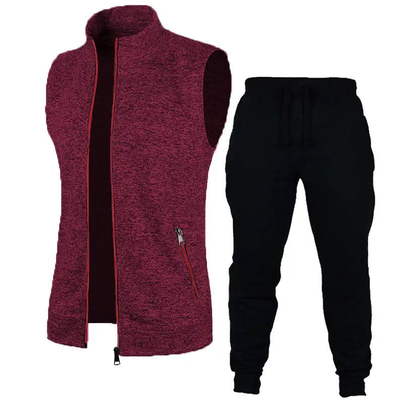 Mens Zipper Sleeveless Vest Coat Outdoor Turtleneck Sweatshirts Set Breathable Solid Color Streetwear Athletic Tops 2 Piece Suit