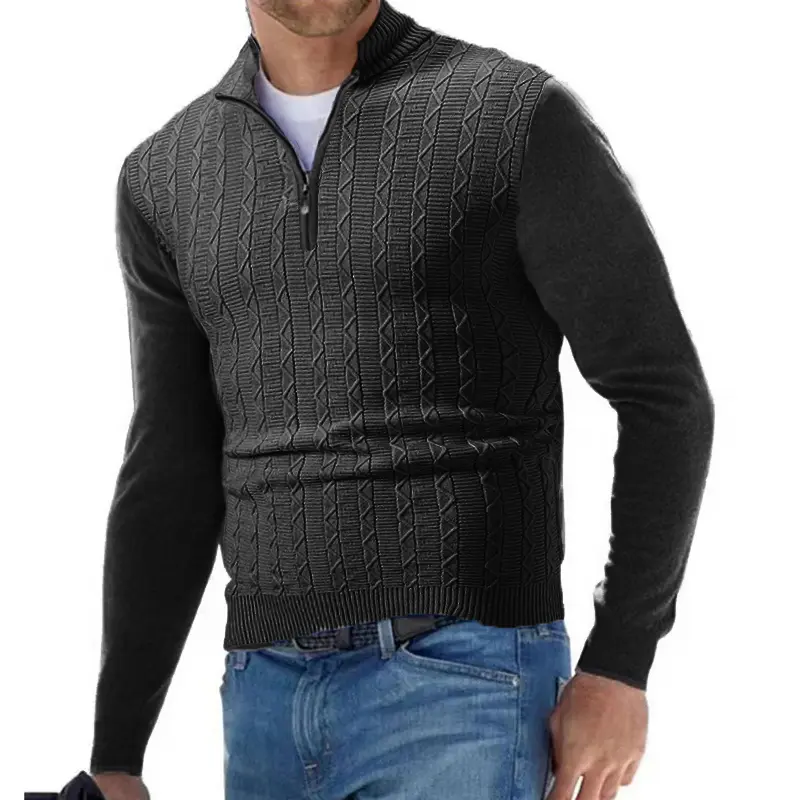Streetwear Mens Half Zipper Pullover Sweaters Long Sleeve Knitted Solid Color Sweaters Men Oversized Breathable Sweater Men
